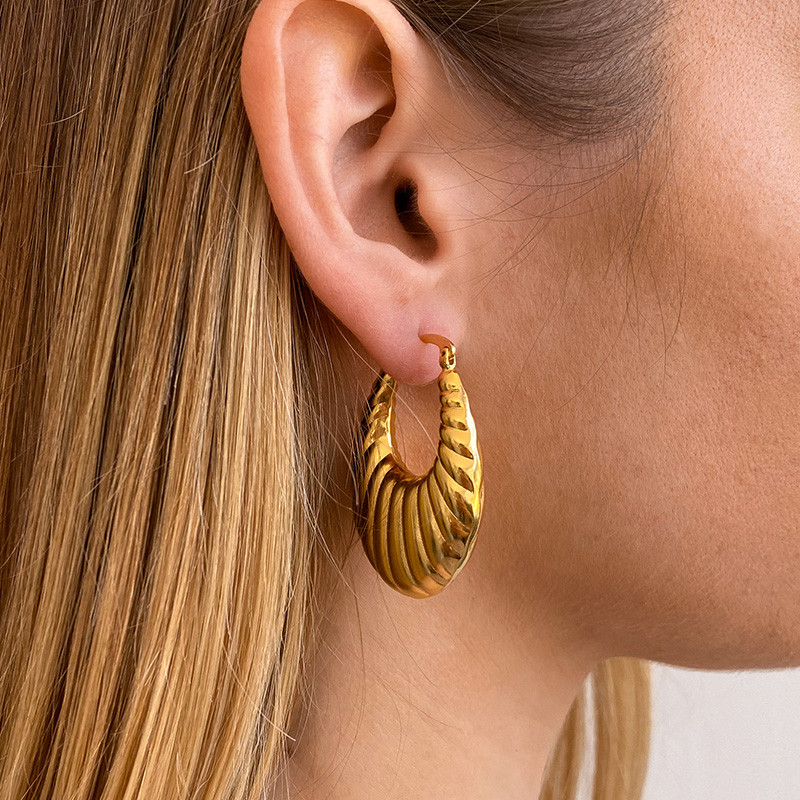 Créoles acier doré panier texturées 40mm