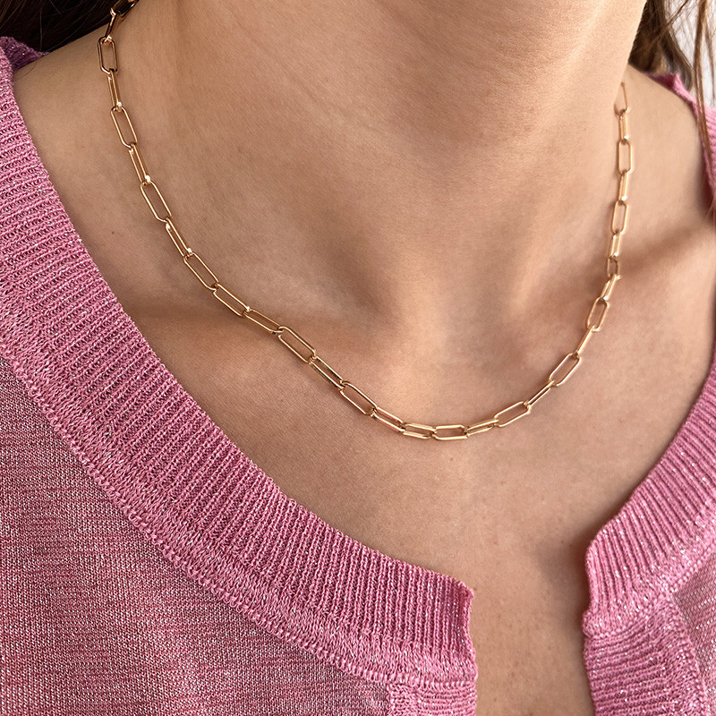 Collier plaqué or maille rectangle allongée