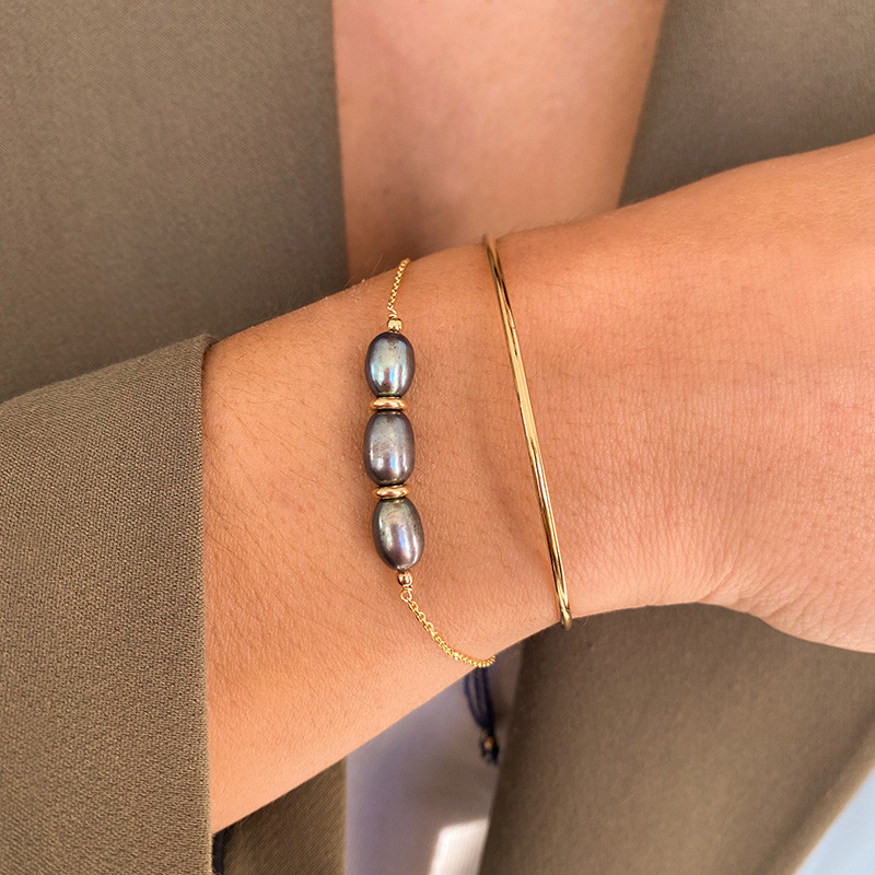 Bracelet Plaqué Or Perles d'eau douce grises