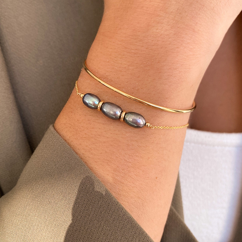 Bracelet Plaqué Or Perles d'eau douce grises