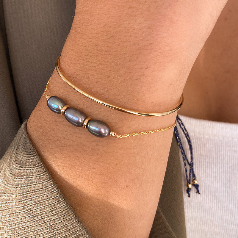 Bracelet Plaqué Or Perles d'eau douce grises