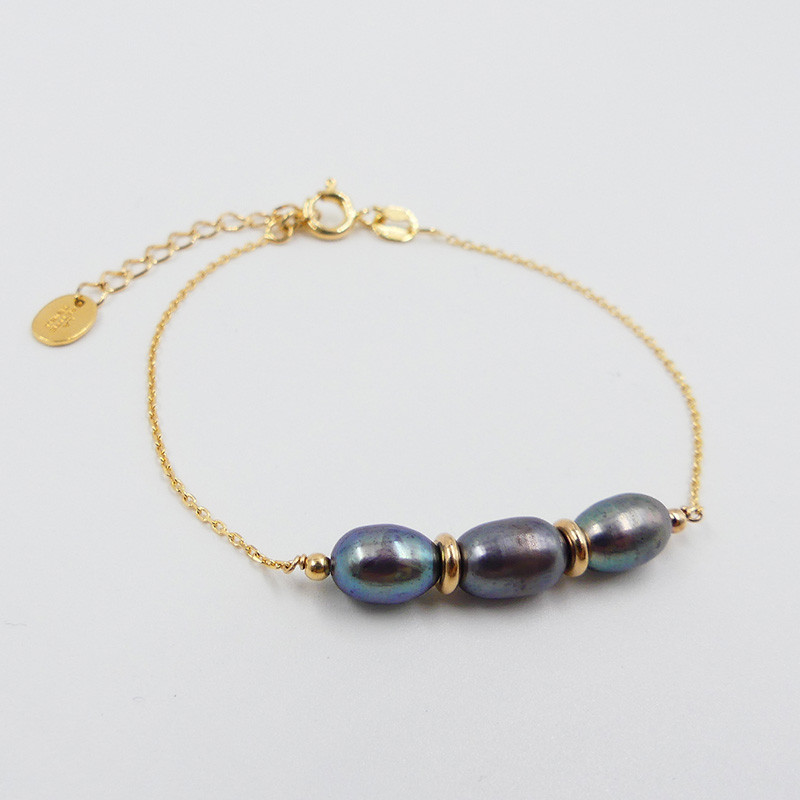 Bracelet Plaqué Or Perles d'eau douce grises