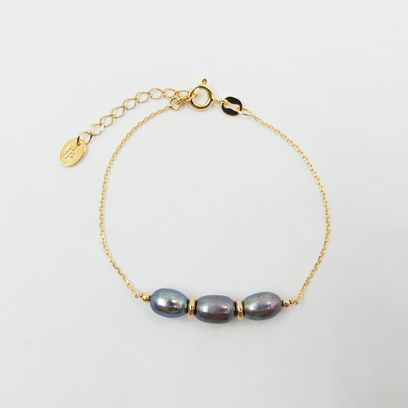 Bracelet Plaqué Or Perles d'eau douce grises