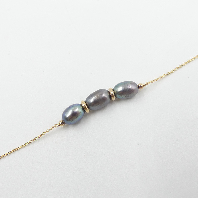 Bracelet Plaqué Or Perles d'eau douce grises
