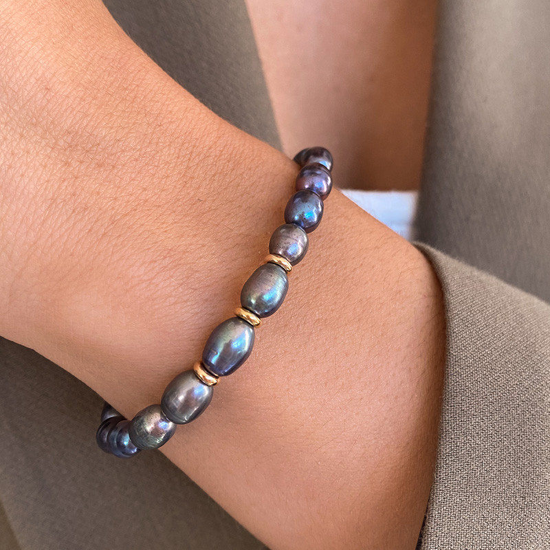 Bracelet Plaqué Or Perles d'eau douce grises