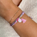 Bracelet Cordon Liberty Doré fleur et pompon rose