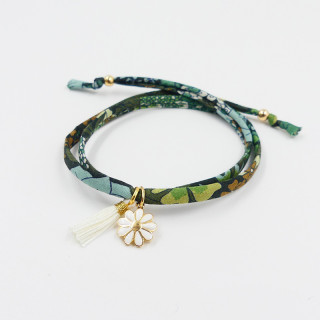 Bracelet Cordon Liberty Doré fleur et pompon blanc