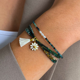 Bracelet Cordon Liberty Doré fleur et pompon blanc