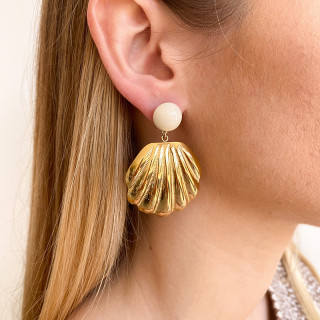 Boucles d’oreilles acier pendantes coquillage