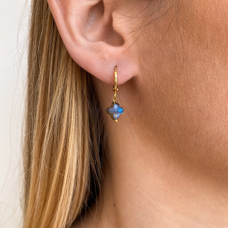 Créoles Dorées trèfles pierres