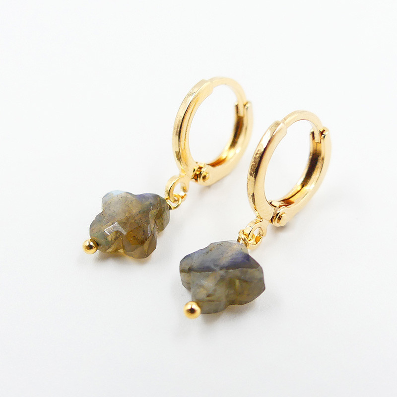 Créoles Dorées trèfles pierres