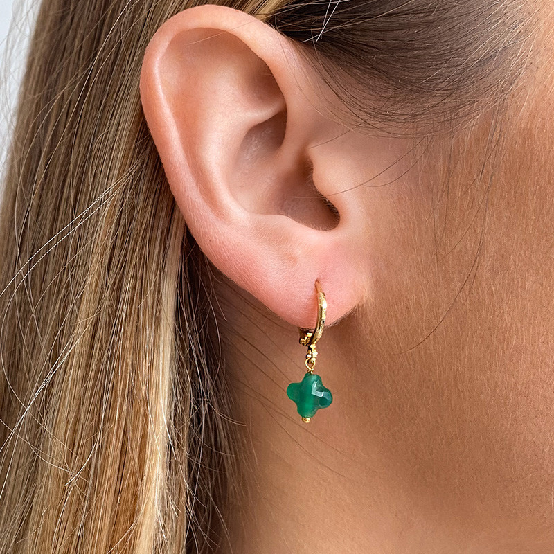 Créoles Dorées trèfles pierres