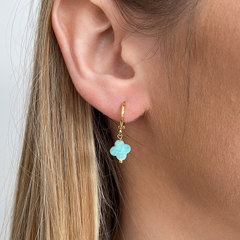 Créoles Dorées trèfles pierres