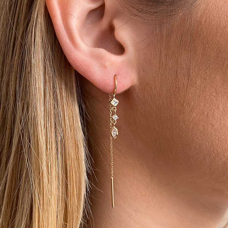 Boucles d'oreilles doré traversantes strass