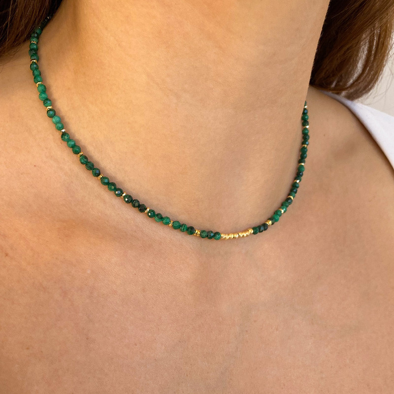 Collier Plaqué or pierres Malachite