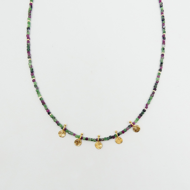 Collier Plaqué or pierres Rubis Zoisite pampilles