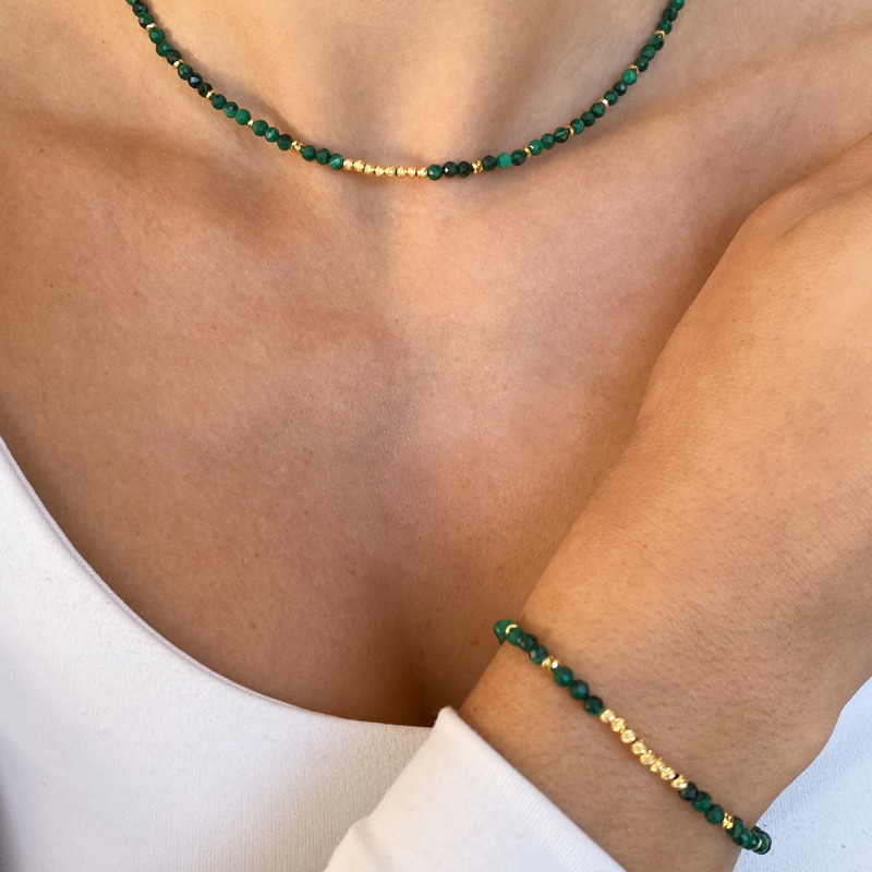 Bracelet fin Plaqué or Malachite et doré