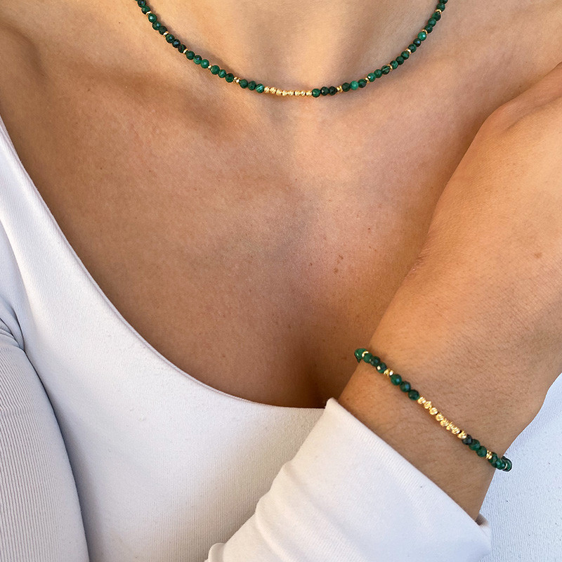 Bracelet fin Plaqué or Malachite et doré