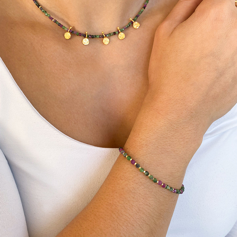 Bracelet fin Plaqué or Rubis Zoisite