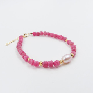 Bracelet Plaqué or Rhodochrosite et perle d'eau douce