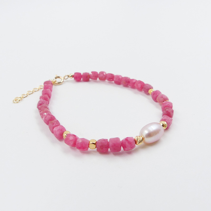 Bracelet Plaqué or Rhodochrosite et perle d'eau douce