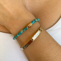 Bracelet doré perles heishi bleues paillettes
