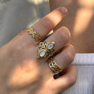 Bague ajustable acier doré baroque nacre