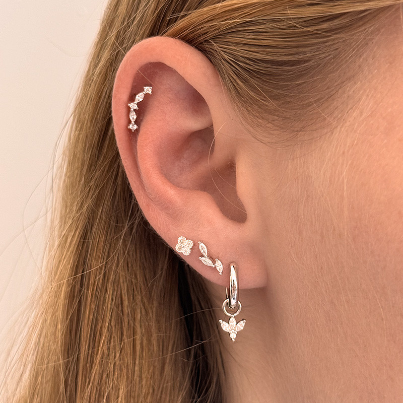 Boucle à l'unité Argent lotus strass