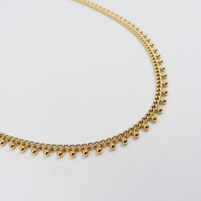 Collier acier doré chaine petites boules