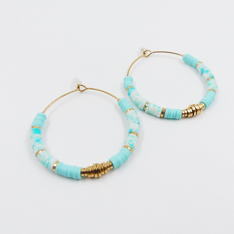 Créoles perles heishi bleues et blanches