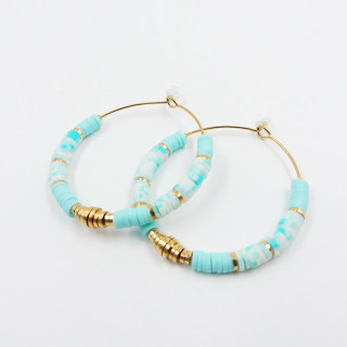 Créoles perles heishi bleues et blanches