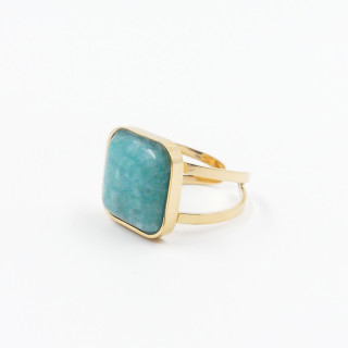 Bague ajustable acier doré Amazonite