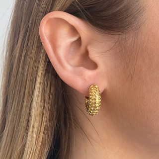 Créoles acier doré bouées texturées