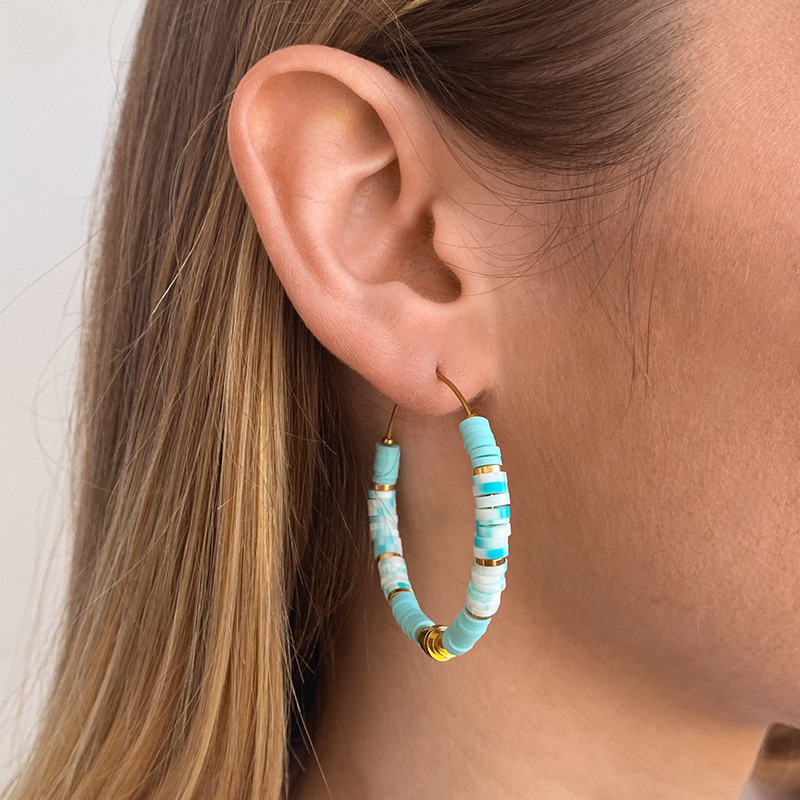 Créoles perles heishi bleues et blanches