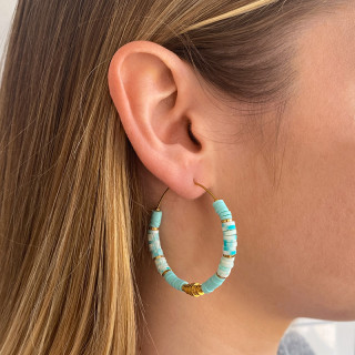 Créoles perles heishi bleues et blanches