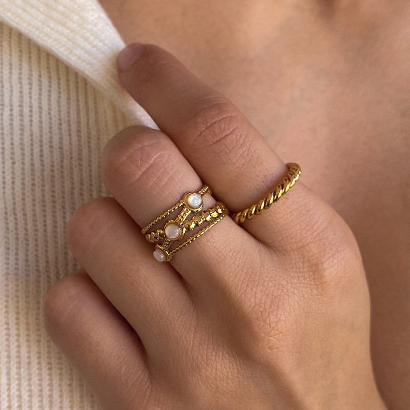 Bague ajustable acier doré anneau torsadé