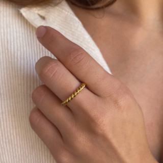 Bague ajustable acier doré anneau torsadé