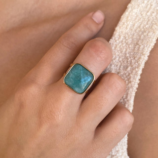 Bague ajustable acier doré Amazonite