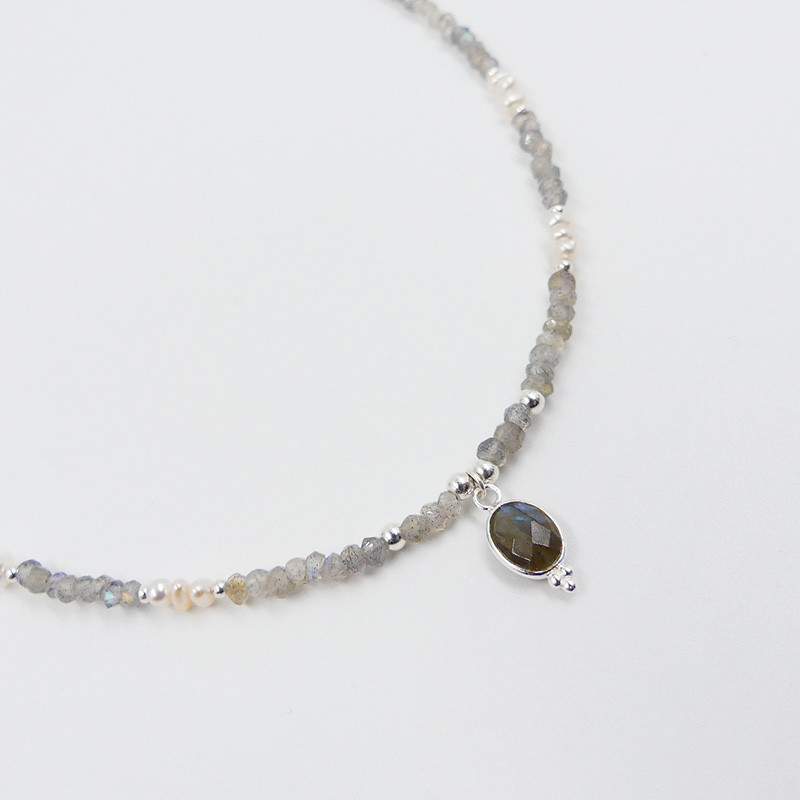 Collier Argent Labradorite et perle d'eau douce