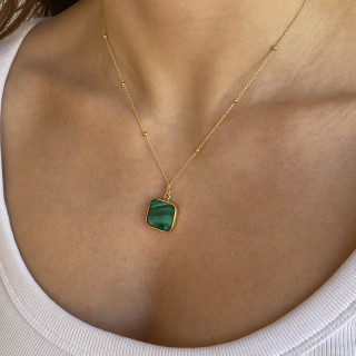 Collier Plaqué or pendentif Malachite