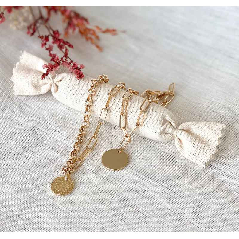 Bracelet Plaqué Or maille allongée avec médaille