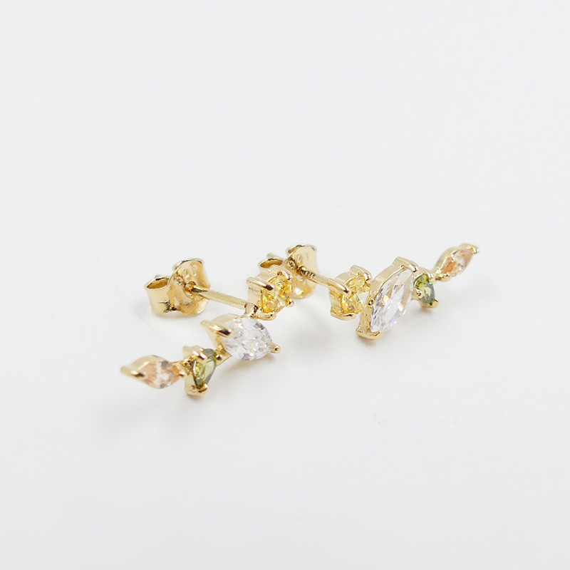 Clous d'oreilles Dorés strass vert et blanc