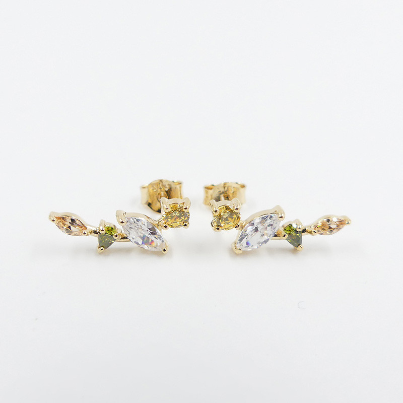 Clous d'oreilles Dorés strass vert et blanc