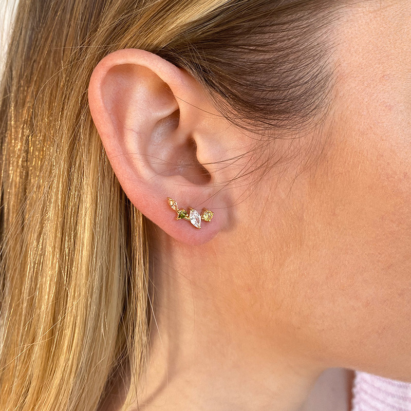 Clous d'oreilles Dorés strass vert et blanc