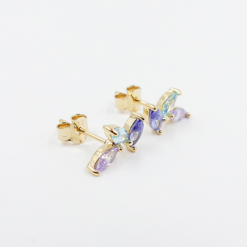 Clous d'oreilles Dorés strass bleu et violet
