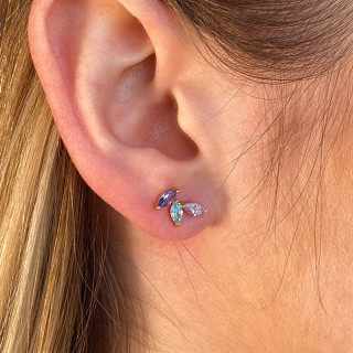Clous d'oreilles Dorés strass bleu et violet