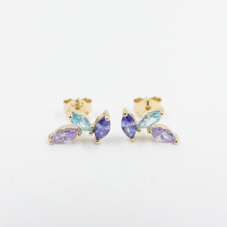 Clous d'oreilles Dorés strass bleu et violet