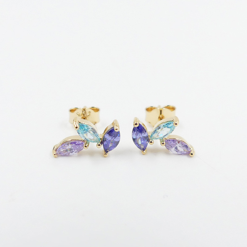 Clous d'oreilles Dorés strass bleu et violet