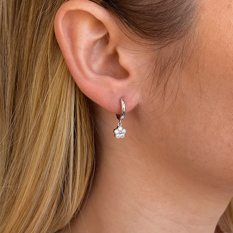 Boucle à l'unité argent fleur strass