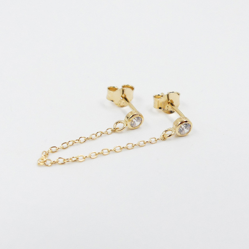 Boucle à l'unité dorée double strass et chaine